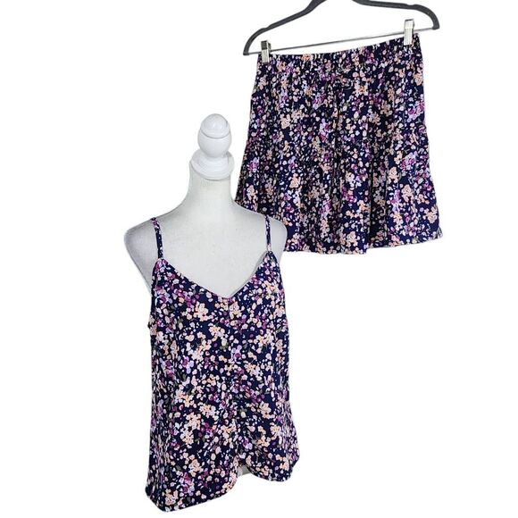 Sanctuary Matching Set Navy Floral Flirty Mini Skirt and Tank Top NWT Sz Medium - Picture 1 of 15